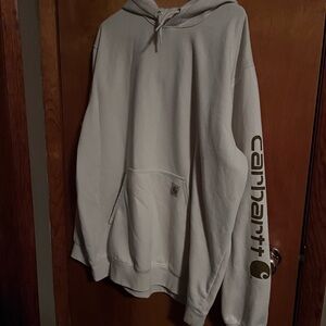 Carhartt Men’s Crewneck Hoodie in Light Beige with Sleeve Logo